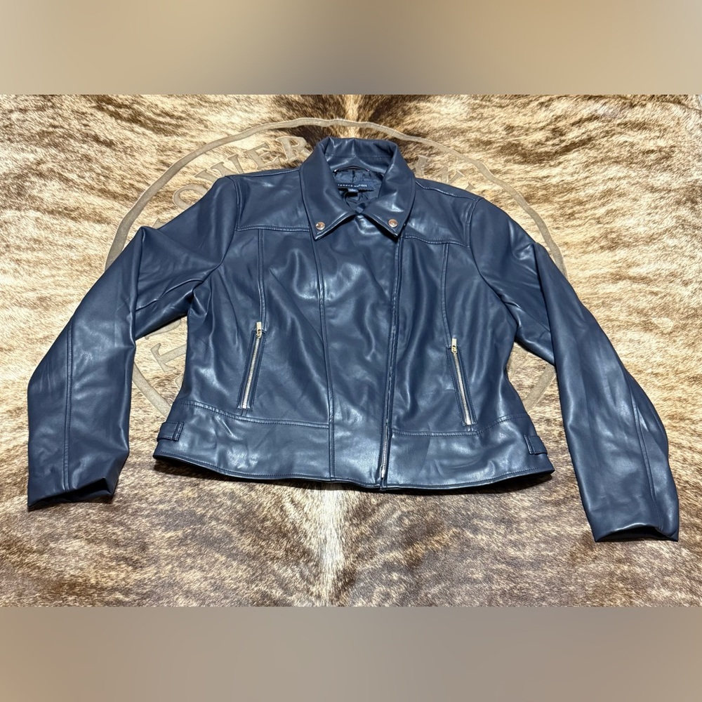 Tommy Hilfiger Midnight Blue Faux Leather Jacket Women’s Xl